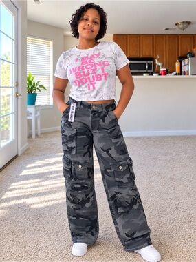 VIP Black & Gray Camo Wide Leg Cargo Jeans